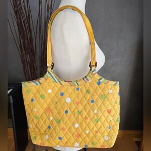 Vera Bradley Silk Collection Courtney Pin Colorful Polka Dot Quilted Tote Bag